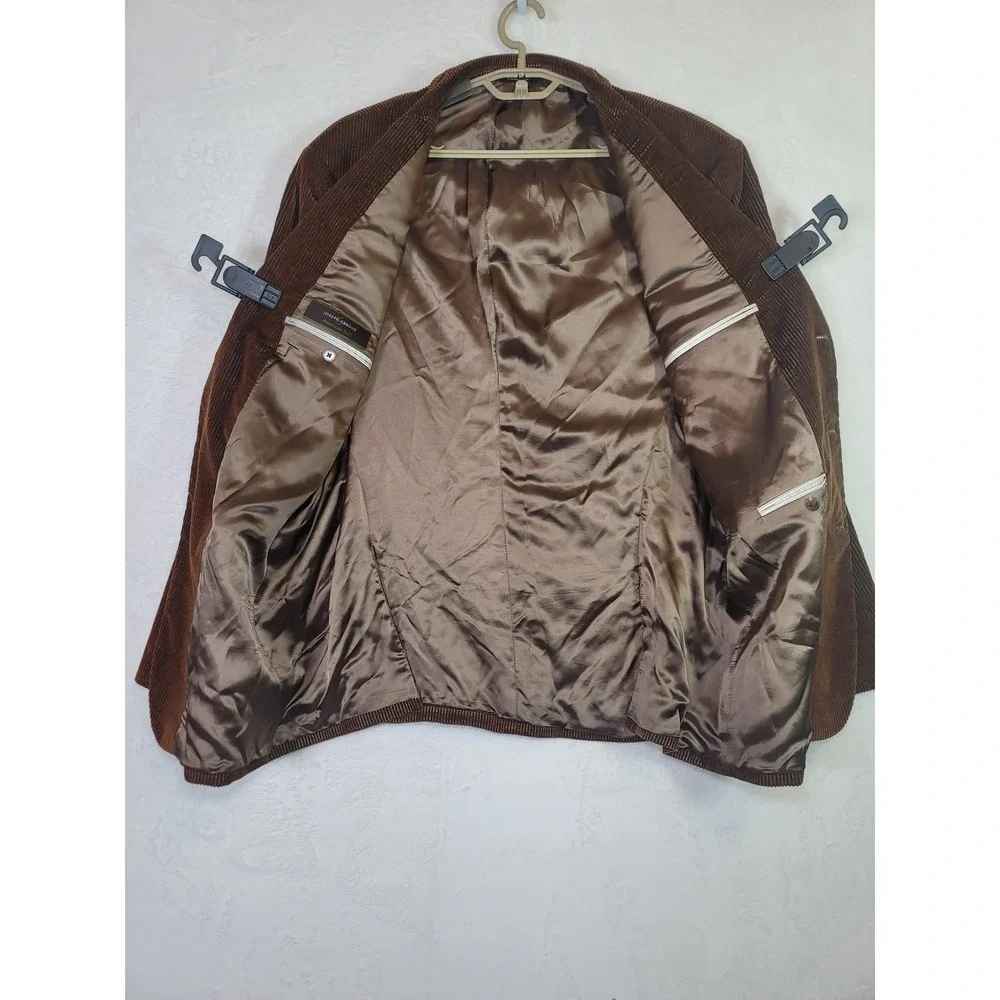 Western Brown Corduroy Blazer Three Button Sport Coat Jacket Camo Lined 46R